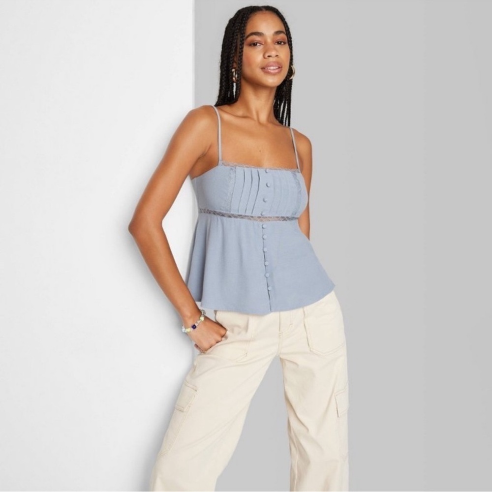 Wild Fable Babydoll Slate Blue Lace Trim Camisole Tank Top Size XXS - Picture 4 of 12